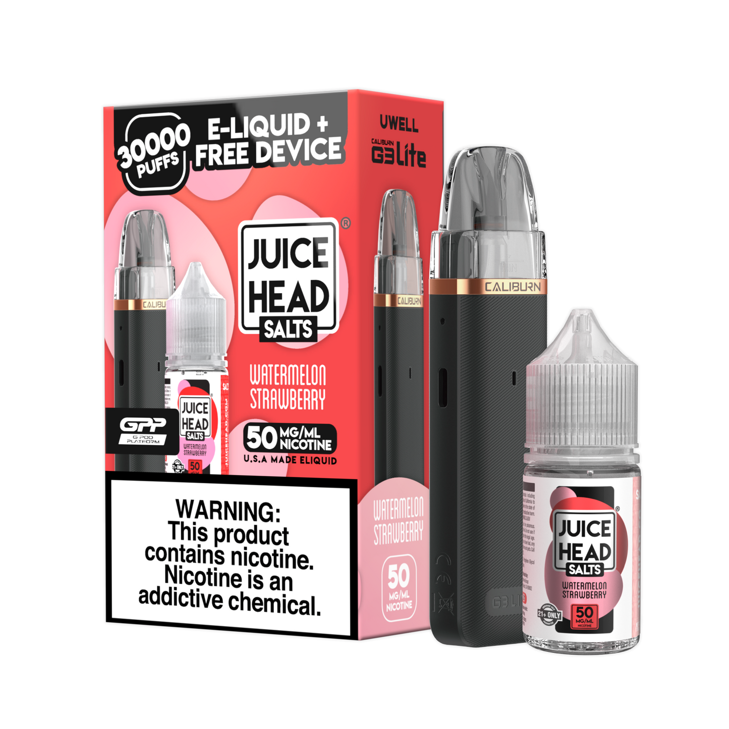 Juice Head x Uwell Caliburn - G3 Lite Collab Bundle - Watermelon Strawberry with packaging