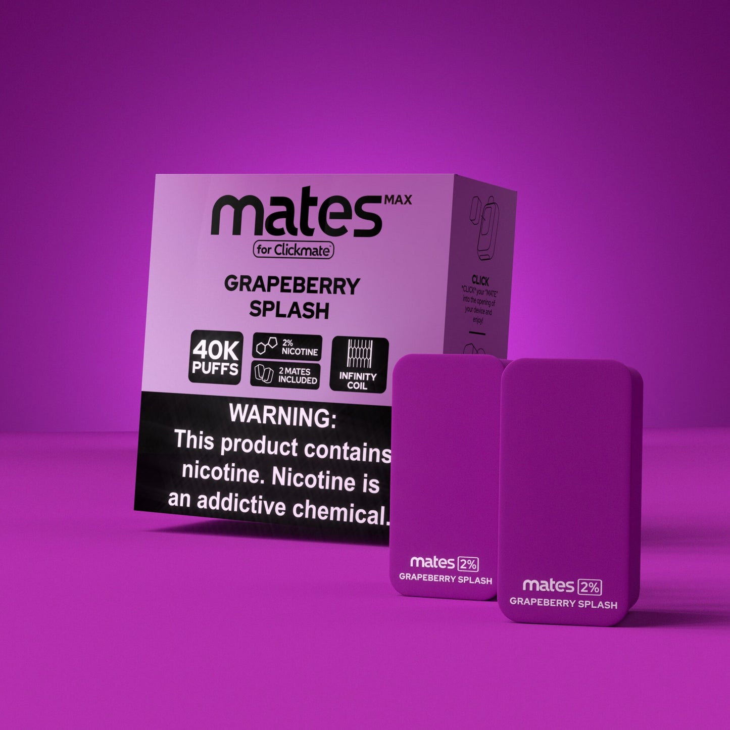 7Daze Clickmates | 2% Prefilled Mates MAX | (2-Pack) | Grapeberry Splash (Grapeberry) with packaging