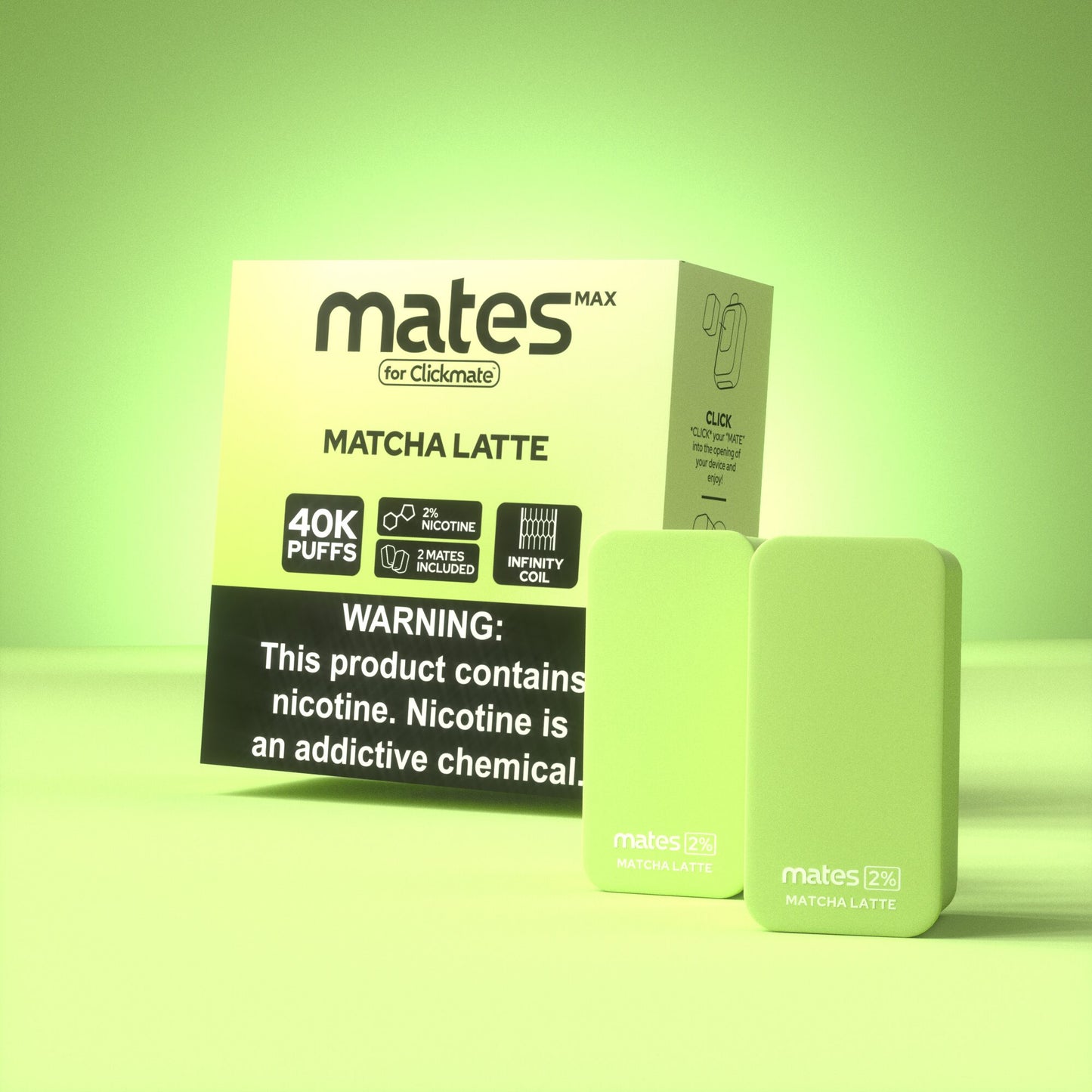 7Daze Clickmates | 5% Prefilled Mates MAX | (2-Pack) | Matcha Latte (Matcha) with packaging
