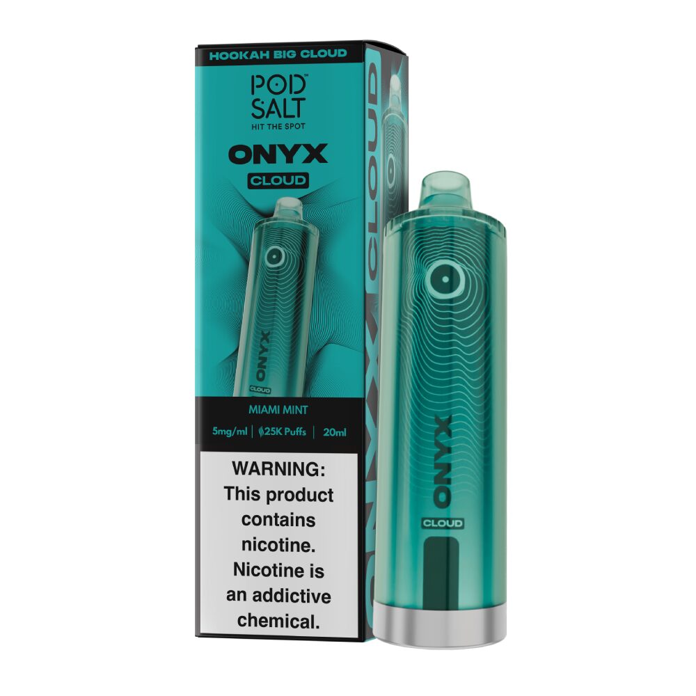 Pod Salt Onyx Cloud | 25K Puffs Disposable | 20mL | 5mg | Miami Mint Shisha with packaging