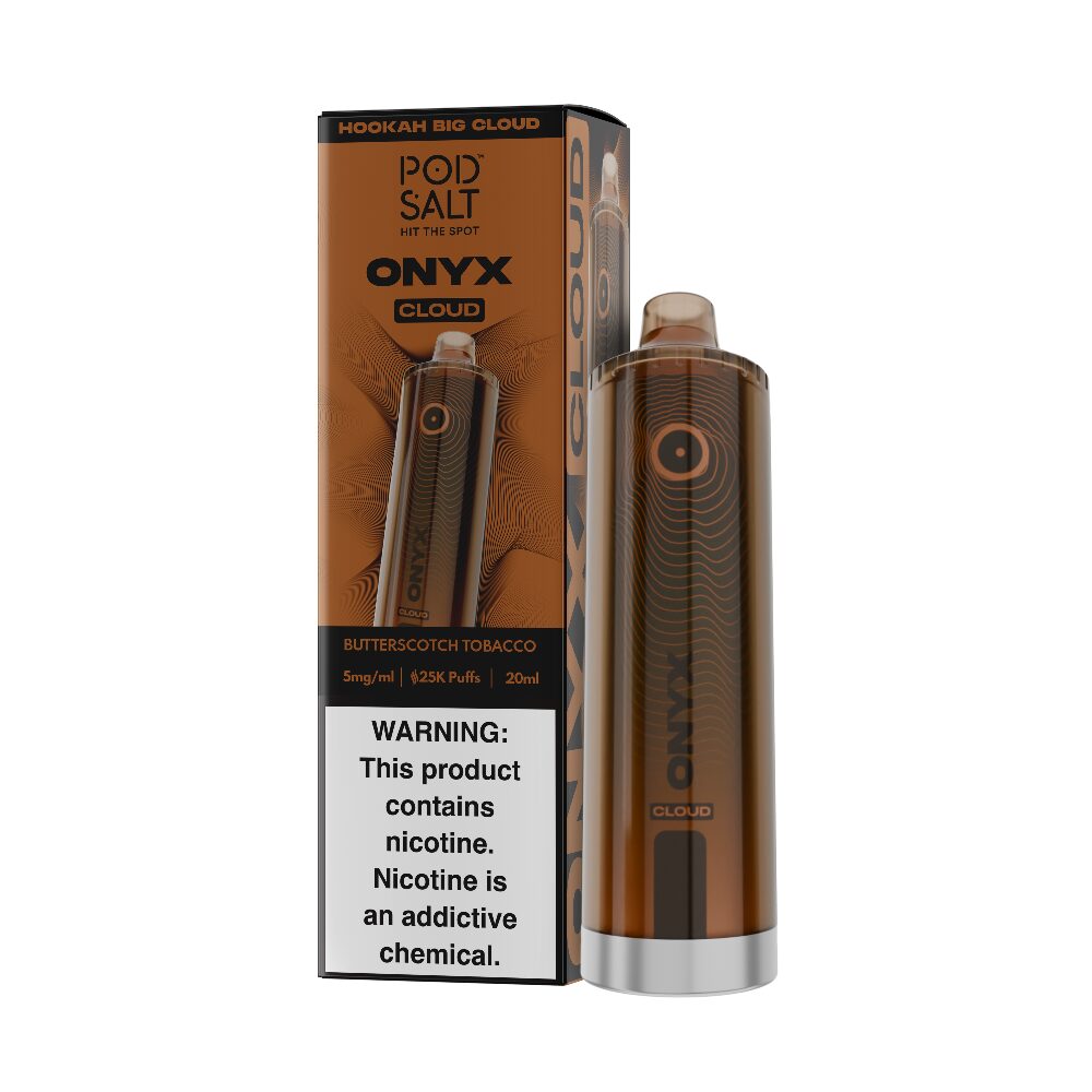 Pod Salt Onyx Cloud | 25K Puffs Disposable | 20mL | 5mg | Butterscotch with packaging