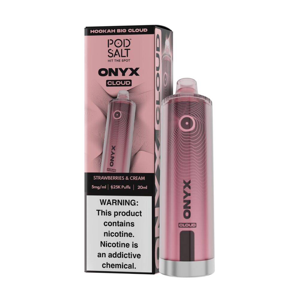 Pod Salt Onyx Cloud | 25K Puffs Disposable | 20mL | 5mg | Strawberries & Cream with packaging