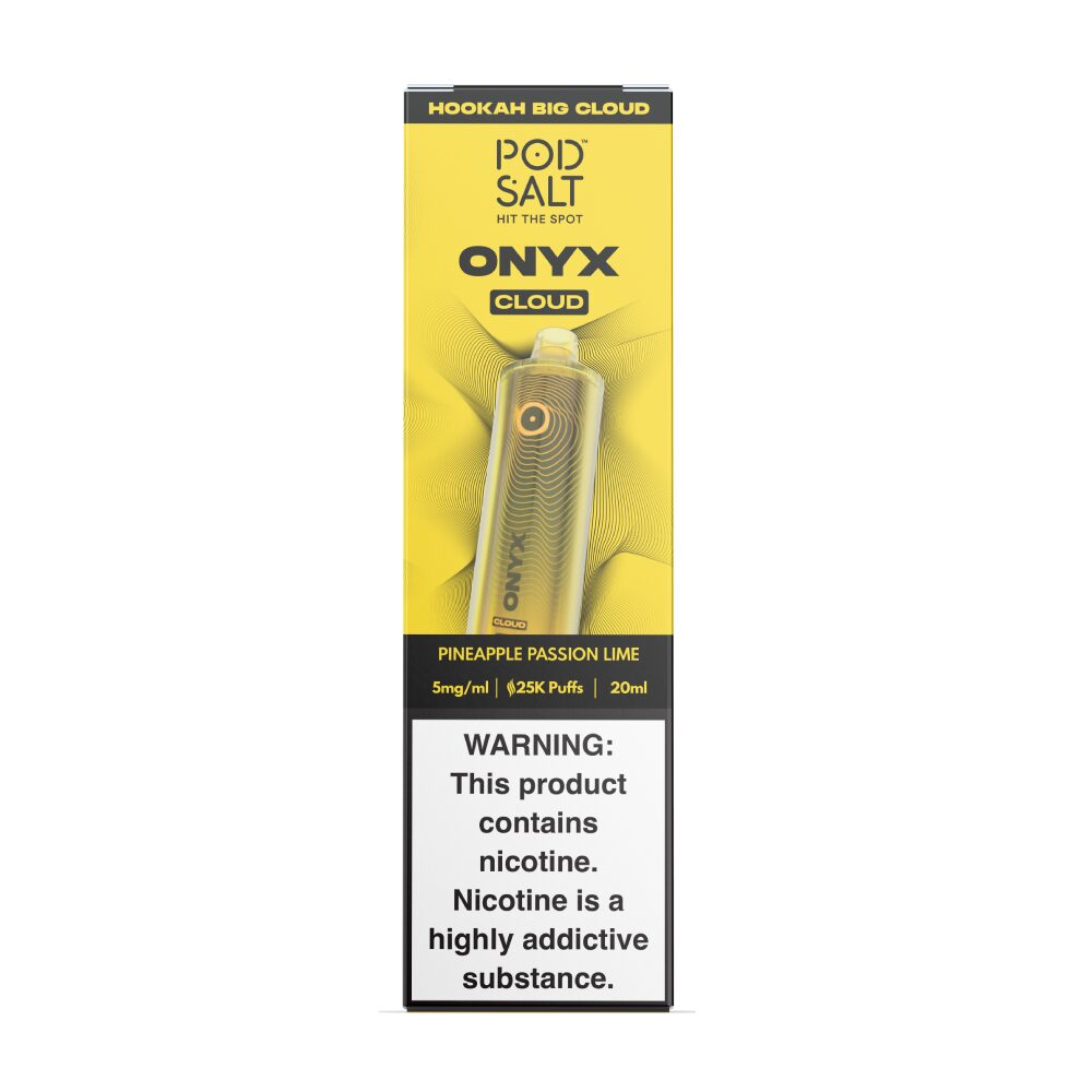 Pod Salt Onyx Cloud | 25K Puffs Disposable | 20mL | 5mg | Pineapple Passion with packaging