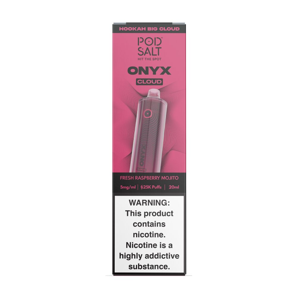Pod Salt Onyx Cloud | 25K Puffs Disposable | 20mL | 5mg | Fresh Raspberry with packaging