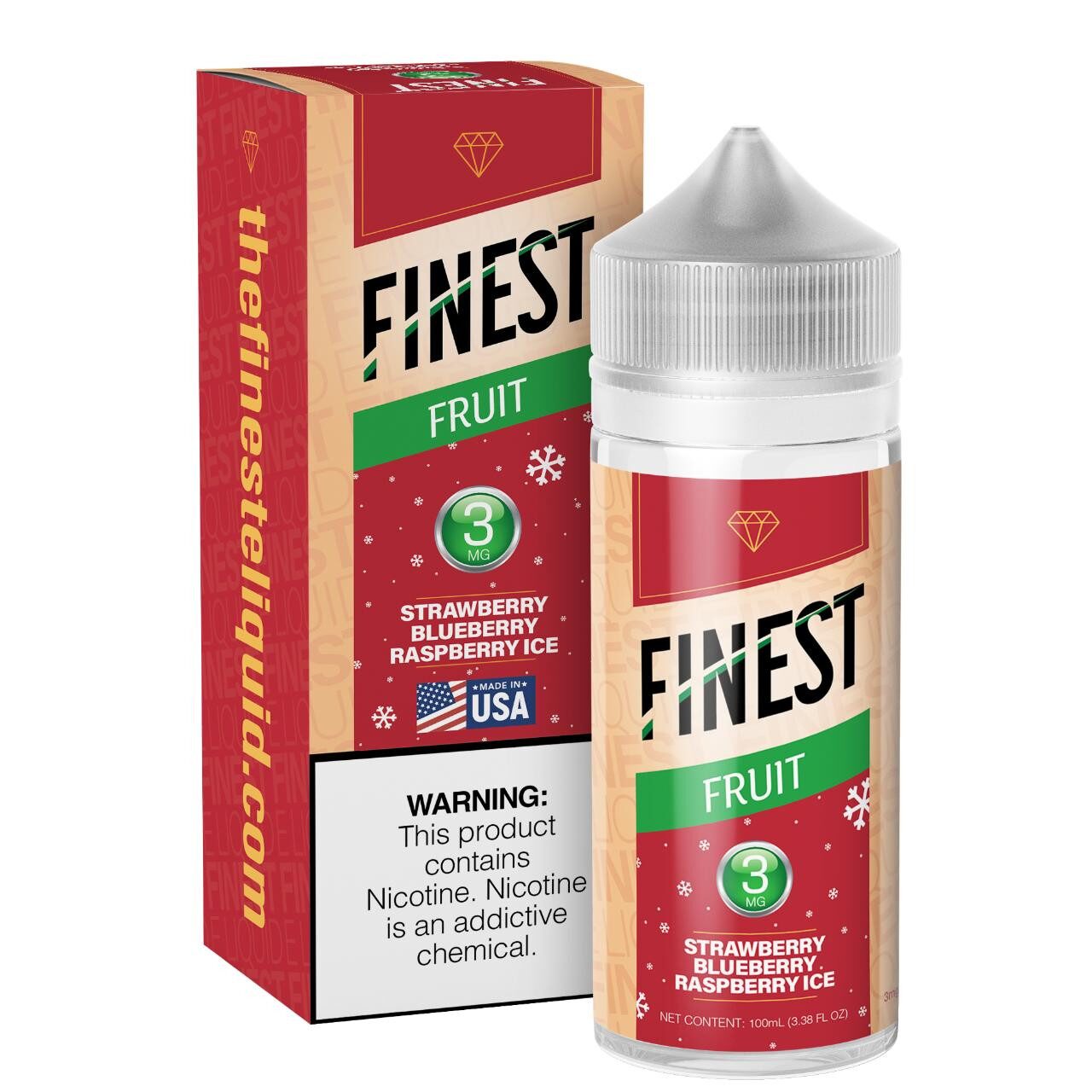 Finest - Strawberry Blueberry Raspberry Ice E-Juice, 100mL - 3mg