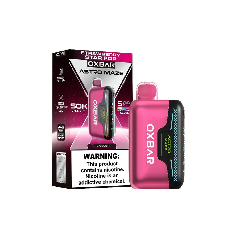 Oxbar Astro Maze - 50K Puffs Disposable - 14mL 50mg | Strawberry Star Pop with Packaging