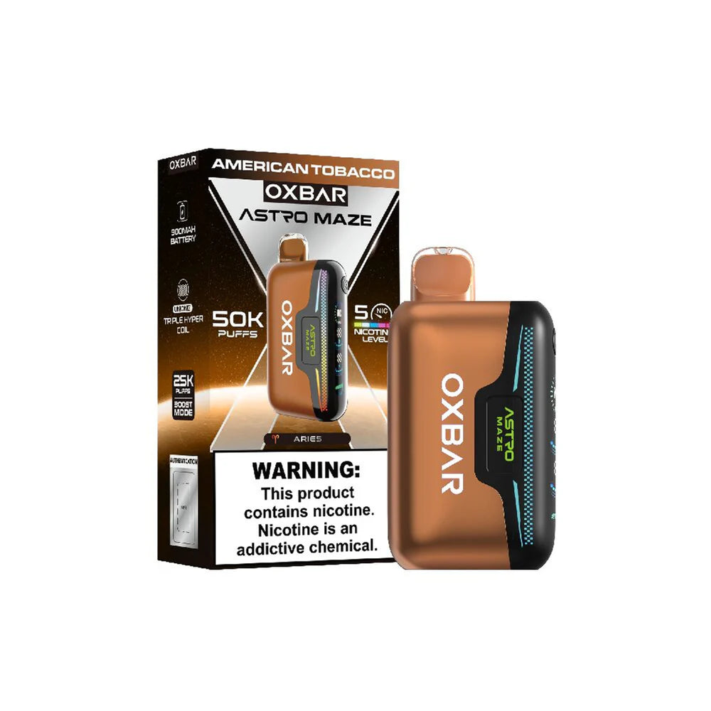 Oxbar Astro Maze - 50K Puffs Disposable - 14mL 50mg | American Tobacco with Packaging