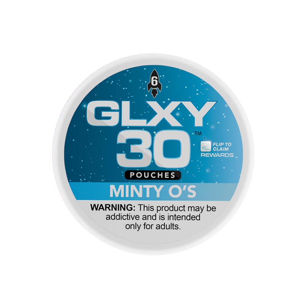 GLXY – DSPLY 5pc- Nic Pouch- 30ct Can- SAS - Minty O's with packaging