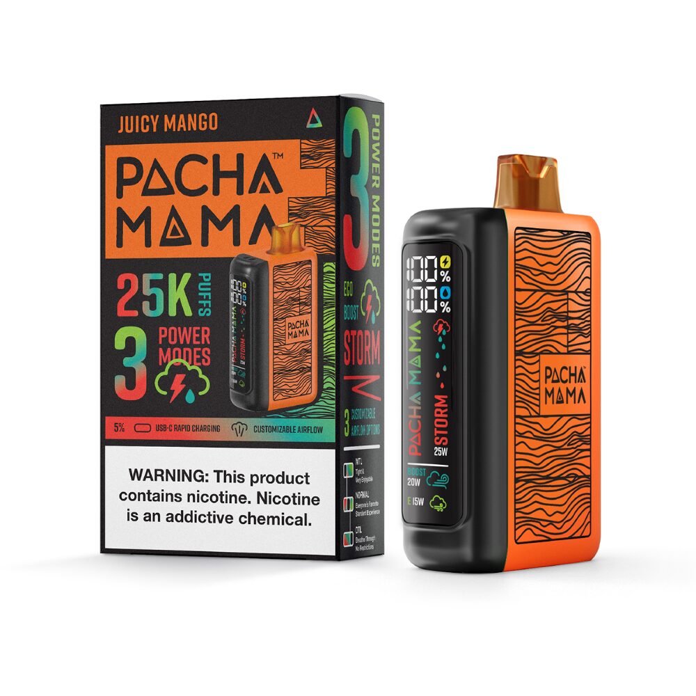 Pachamama 25k – 25K Puff Disposable - 20mL - Juicy Mango with packaging