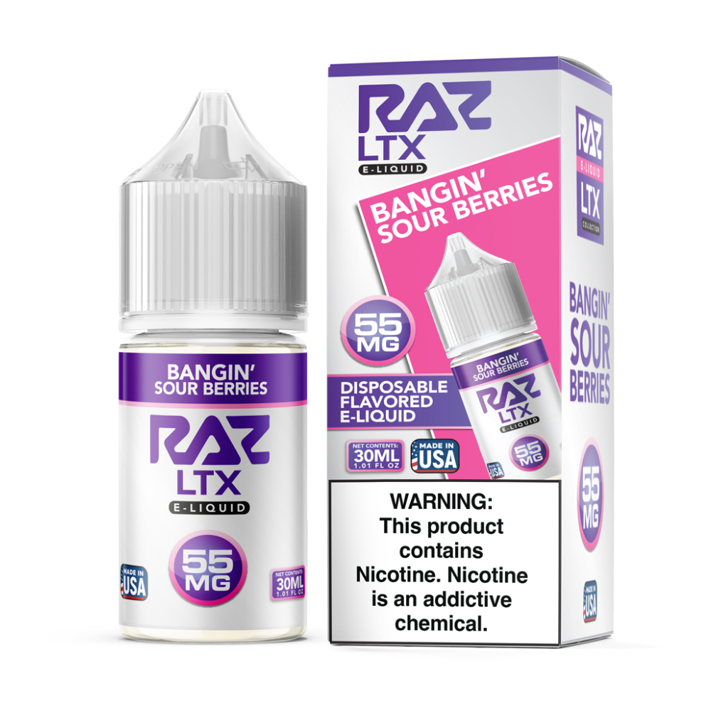 Bangin' Sour Berries RAZ LTX Salts 30mL with packaging