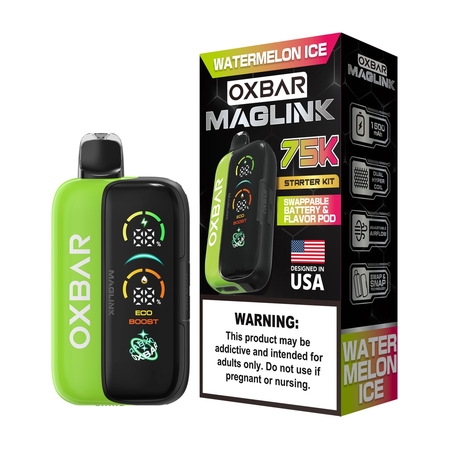 Oxbar Maglink Starter Kit Nixodine 75K Disposable 30mL Watermelon Ice with Packaging