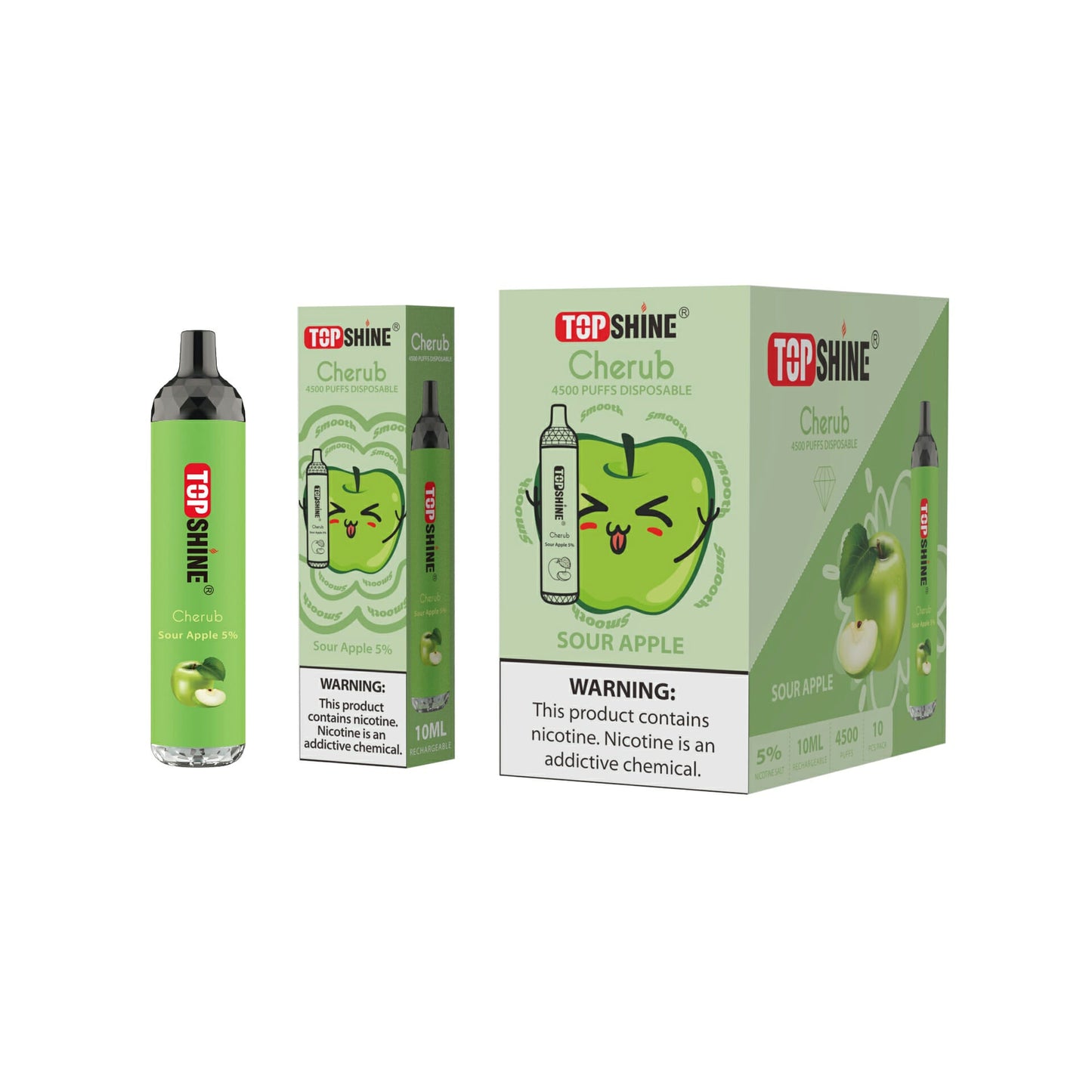 Topshine Disposable | 4500 Puffs | 10mL | Sour Apple with Packaging and Box