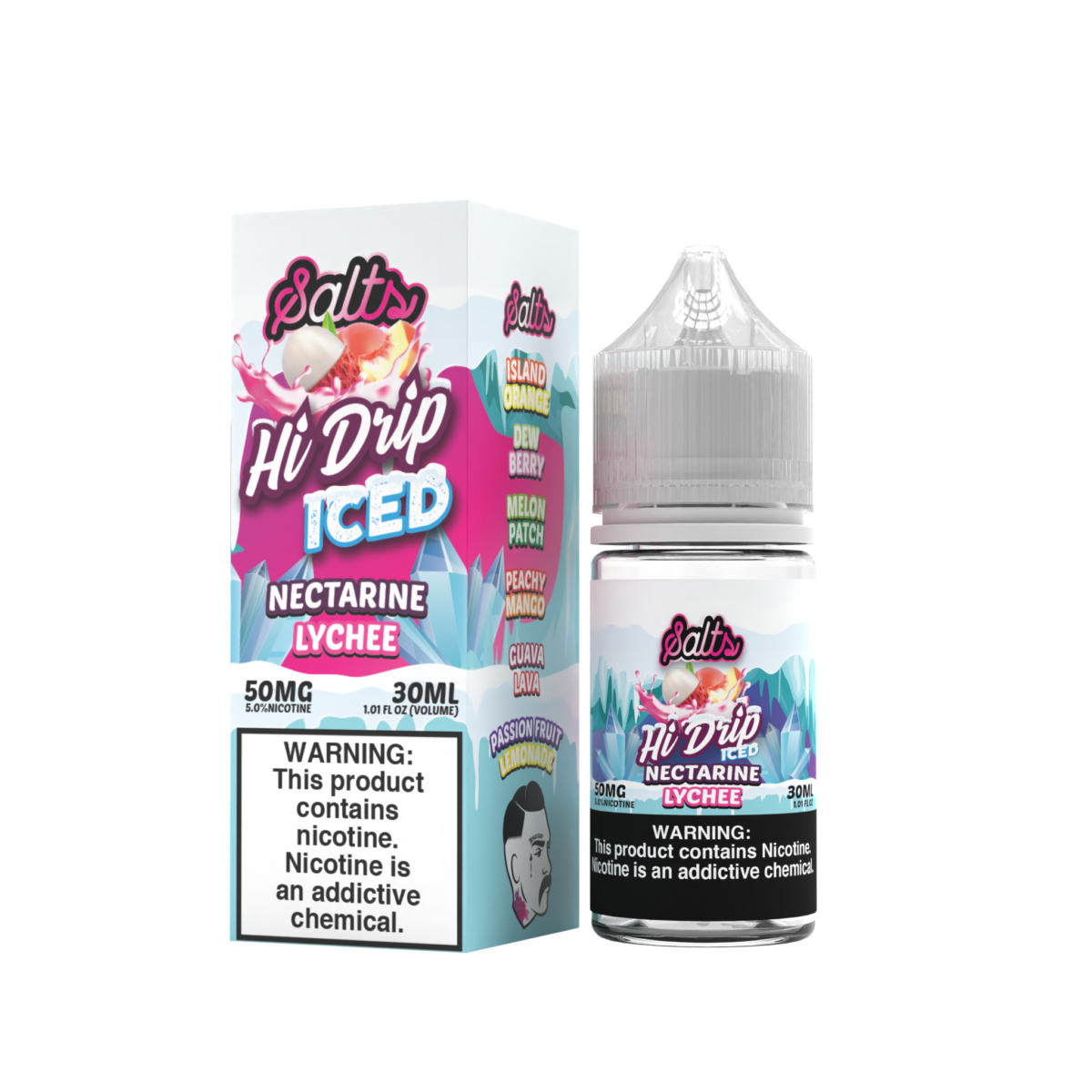Hi-Drip Salt Series E-Liquid | 30mL | 50mg | (Salt Nic) | Nectarine Lychee Iced with packaging