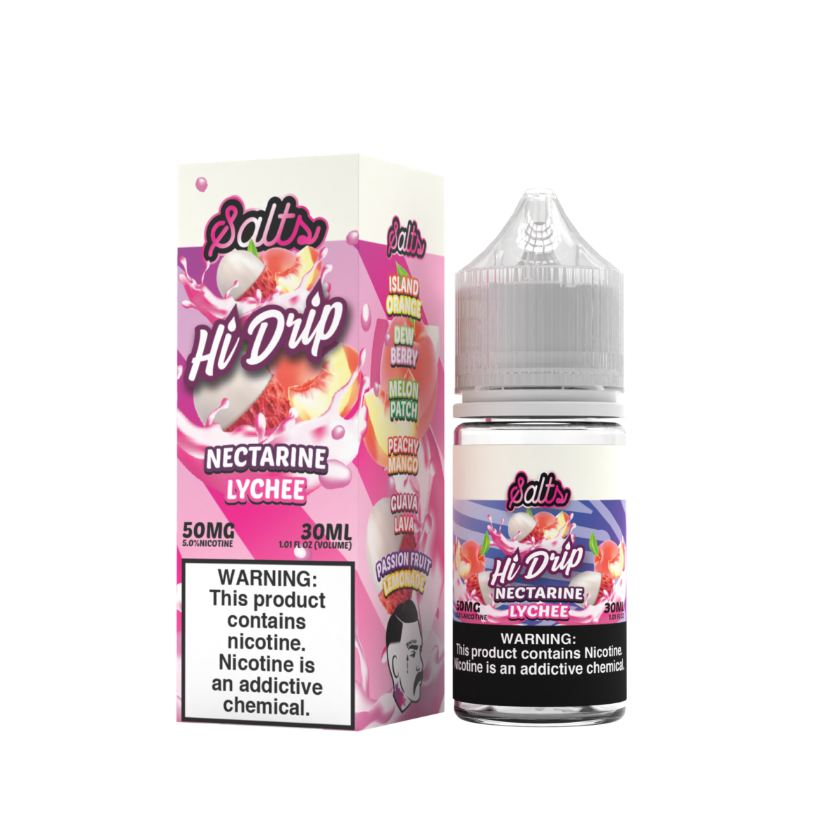 Hi-Drip Salt Series E-Liquid | 30mL | 50mg | (Salt Nic) | Nectarine Lychee with packaging
