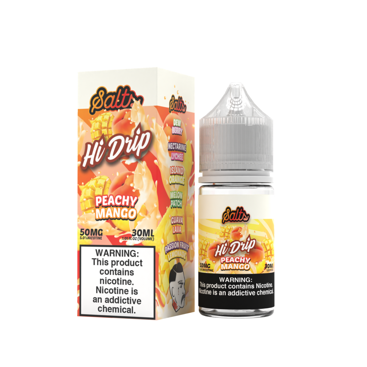 Hi-Drip Salt Series E-Liquid | 30mL | 50mg | (Salt Nic) | Peachy Mango with packaging