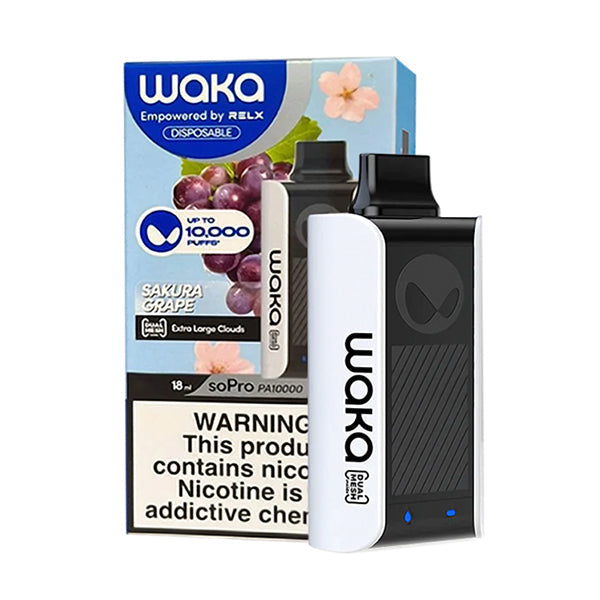 WAKA SoPro PA10000 Disposable by RELX | 10000 Puffs | 18mL | 30mg | Sakura Grape with packaging