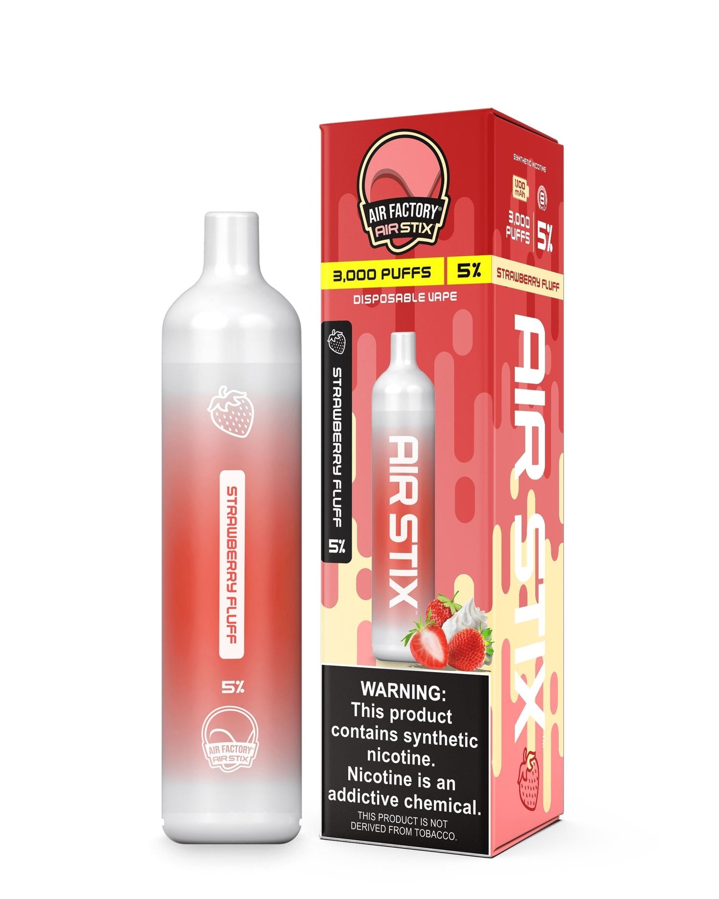 Air Factory Air Stix Disposable | 3000 Puffs | 8mL Strawberry Fluff 5% with Packaging
