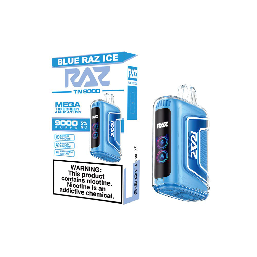 RAZ TN9000 Disposable | 9000 Puffs | 12mL | 50mg | blue raz ice with packaging