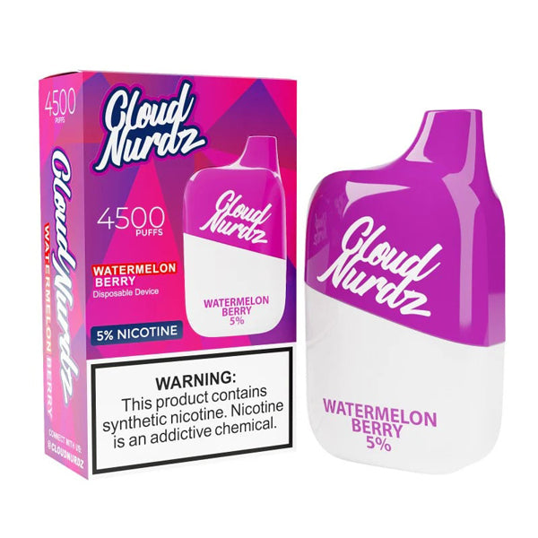 Cloud Nurdz - 4500 Puffs Disposable - 12mL 0mg - Watermelon Berry with packaging