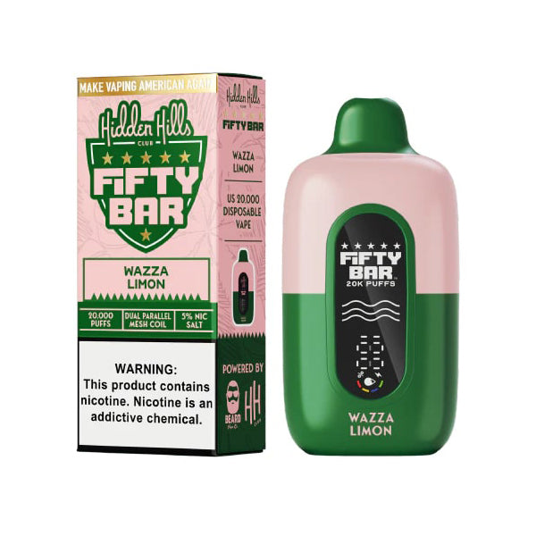 Fifty Bar 20K Hidden Hills Disposable | 20000 Puffs | 18mL | 50mg | Wazza Limon with packaging
