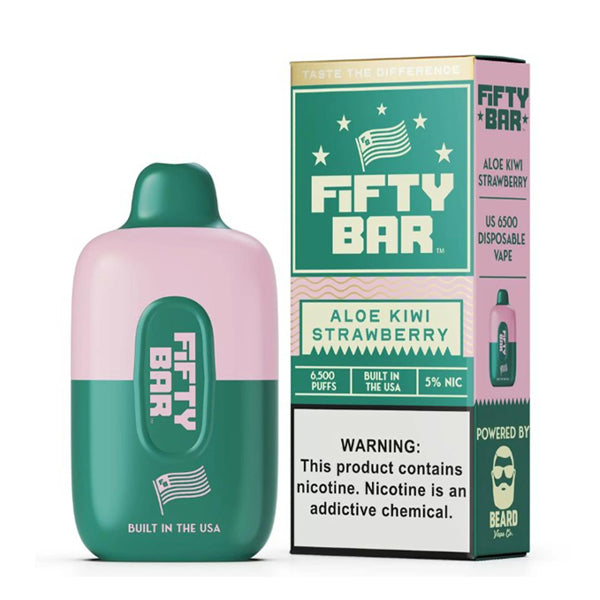 Fifty Bar Disposable | 6500 Puffs | 16mL | 50Mg | Aloe Kiwi Strawberry with Packaging