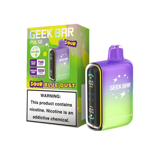 Geek Bar Pulse Disposable | 15000 Puffs | 16mL | 50mg | Sour Blue Dust with packaging