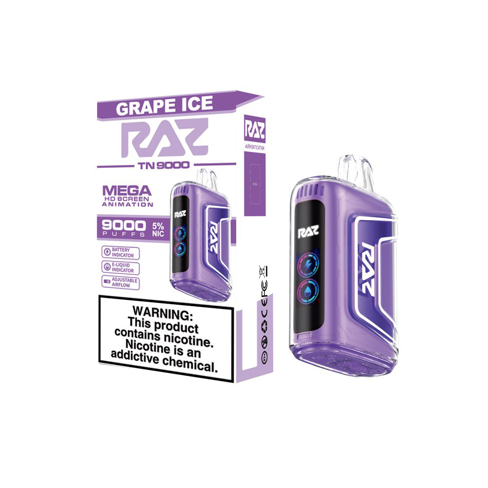 RAZ TN9000 Disposable | 9000 Puffs | 12mL | 50mg | grape ice with packaging