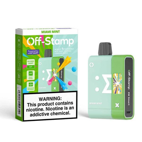 Off Stamp SW16000 Disposable | Dispo Kit | | 16000 Puffs | 17mL | 50mg | (Disposable + Power Dock) | Miami Mint with packaging