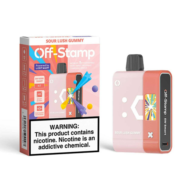 Off Stamp SW16000 Disposable | Dispo Kit | | 16000 Puffs | 17mL | 50mg | (Disposable + Power Dock) | Sour Lush Gummy with packaging