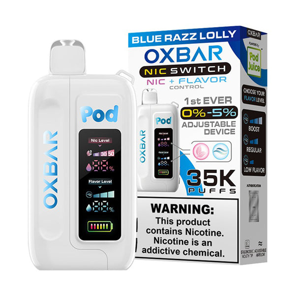 Oxbar Nic-Switch (Dispo) | (35000Puff) | (14mL) | Pod Juice Edt. | Blue Razz Lolly with packaging