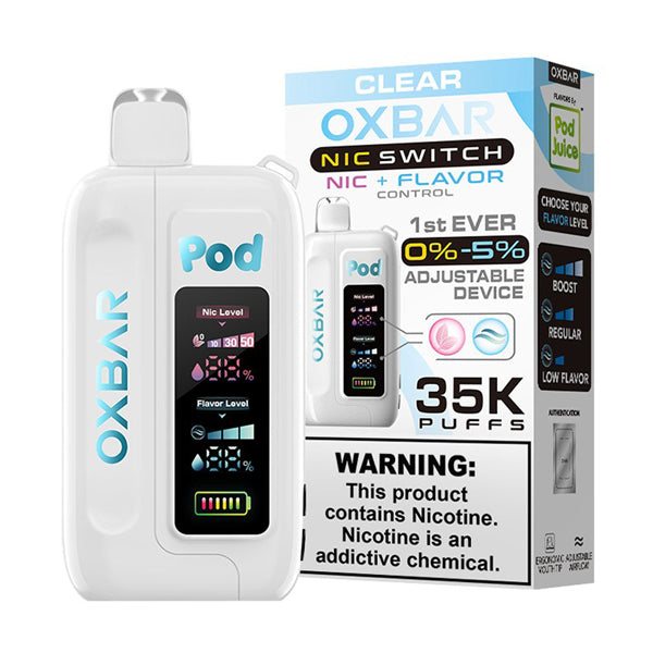 Oxbar Nic-Switch (Dispo) | (35000Puff) | (14mL) | Pod Juice Edt. | Clear with packaging