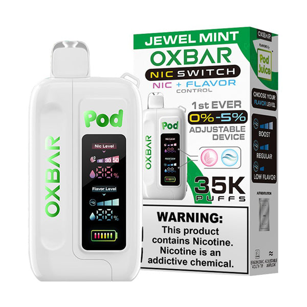 Oxbar Nic-Switch (Dispo) | (35000Puff) | (14mL) | Pod Juice Edt. | Jewel Mint with packaging