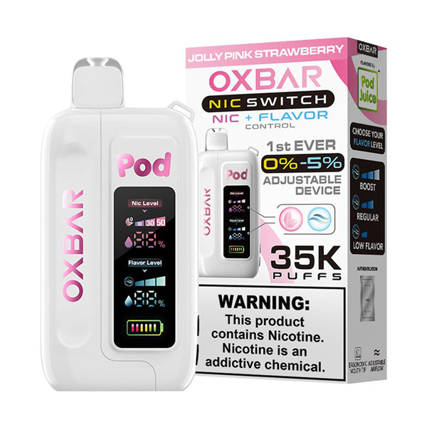 Oxbar Nic-Switch (Dispo) | (35000Puff) | (14mL) | Pod Juice Edt. | Jolly Pink Strawberry with packaging