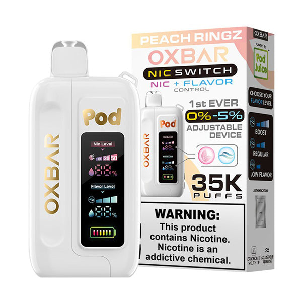 Oxbar Nic-Switch (Dispo) | (35000Puff) | (14mL) | Pod Juice Edt. | Peach Ringz with packaging