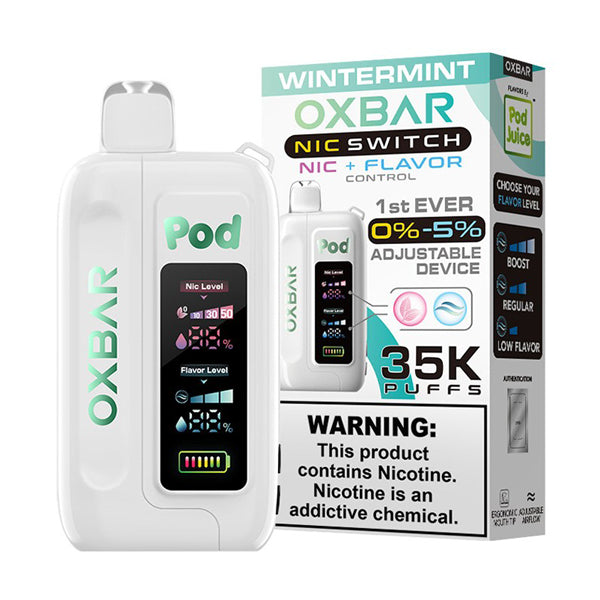 Oxbar Nic-Switch (Dispo) | (35000Puff) | (14mL) | Pod Juice Edt. | Wintermint with packaging