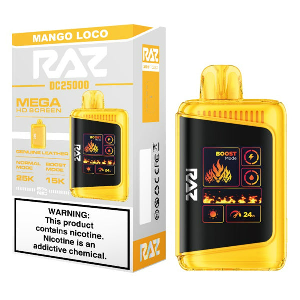 RAZ DC25000 - 25000 Puffs Disposable - 16mL 50mg | Mango Loco with packaging