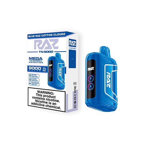 RAZ TN9000 Disposable | 9000 Puffs | 12mL | 50mg | blue raz cotton cloudz with packaging