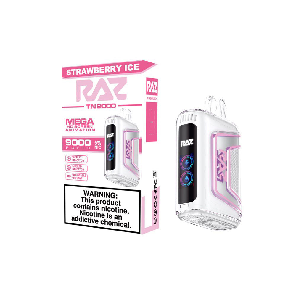 RAZ TN9000 Disposable | 9000 Puffs | 12mL | 50mg | strawberry ice with packaging