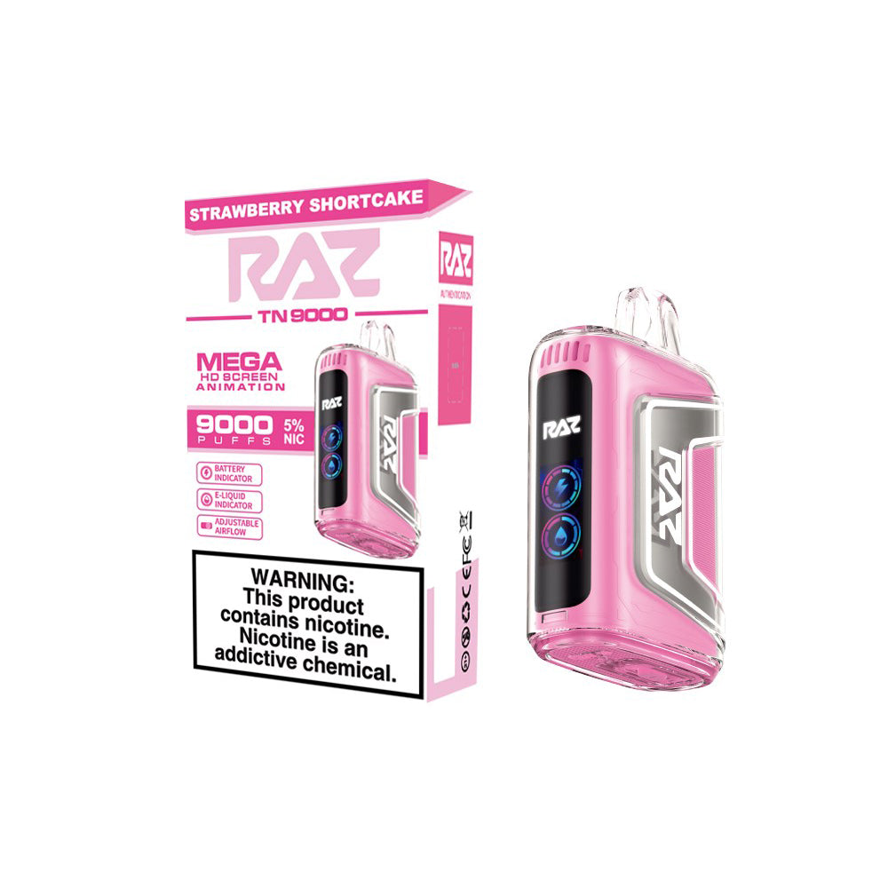 RAZ TN9000 Disposable | 9000 Puffs | 12mL | 50mg | strawberry shortcake with packaging