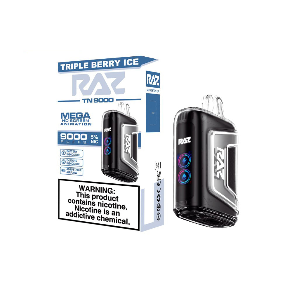 RAZ TN9000 Disposable | 9000 Puffs | 12mL | 50mg | triple berry ice with packaging