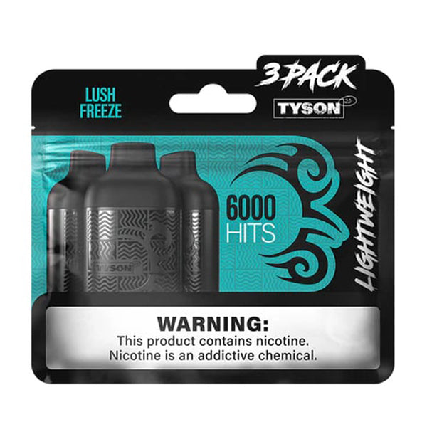 Tyson 2.0 Lightweight Disposable | 6000 Puffs | 50mg | (12mL 3-Pack) | Lush Freeze with packaging