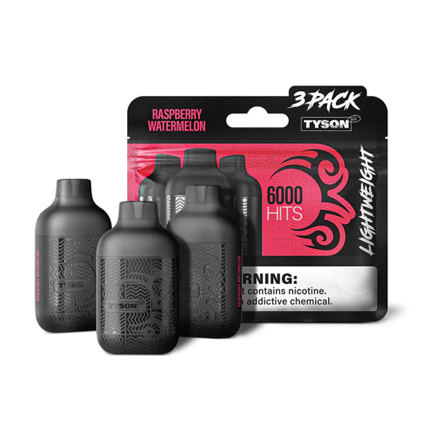 Tyson 2.0 Lightweight Disposable | 6000 Puffs | 50mg | (12mL 3-Pack) | Raspberry Watermelon with packaging