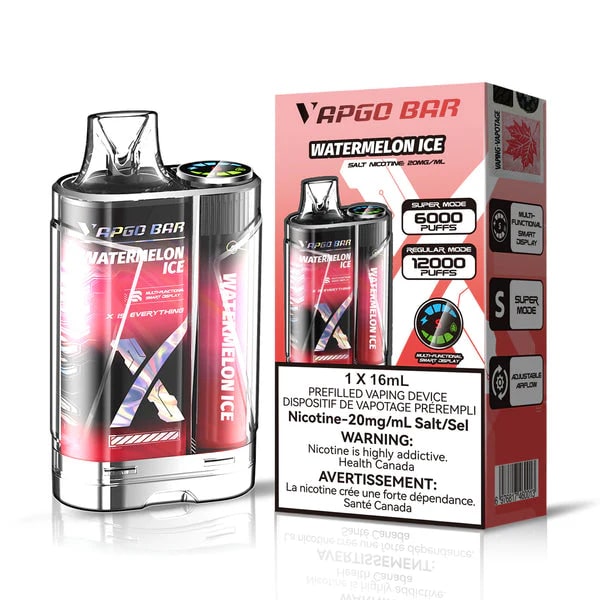 VAPGO BAR | 12000 PUFF | RECHARGEABLE DISPOSABLE VAPE | 16ML | watermelon ice with packaging