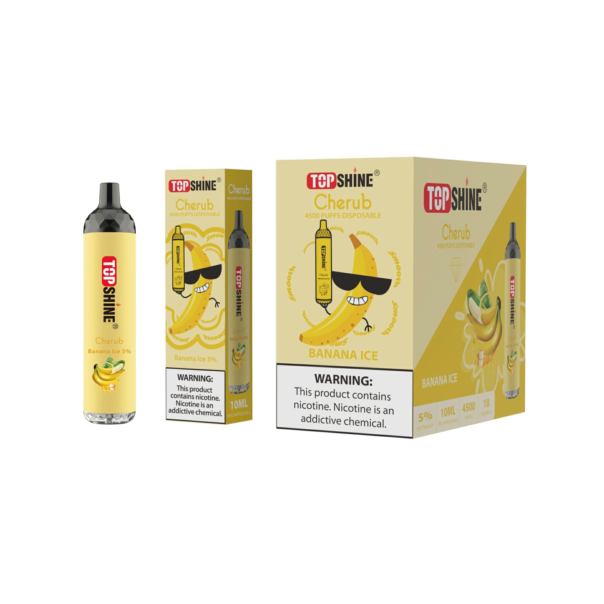 Topshine Disposable | 4500 Puffs | 10mL Banana Ice	with Packaging and Box