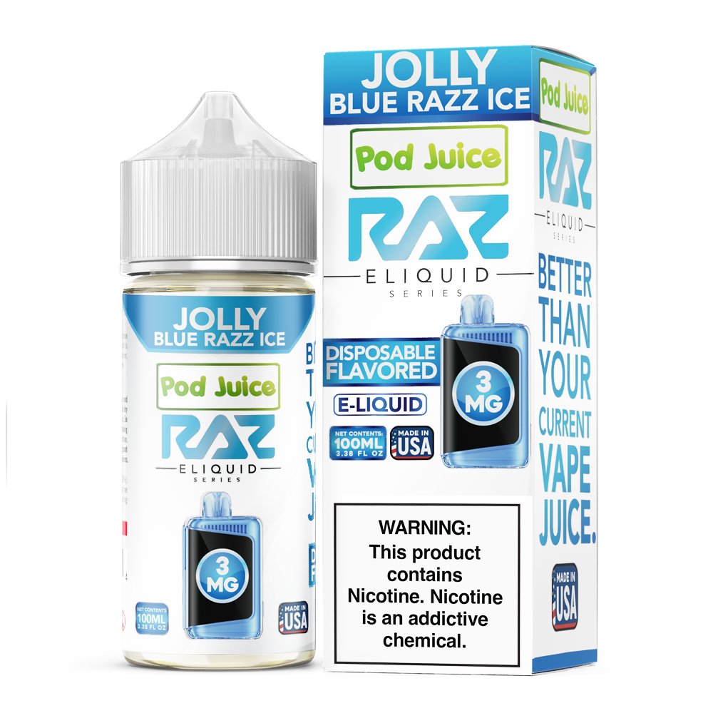 Pod Juice - Jolly Blue Razz Ice E-Juice - 100mL with packaging