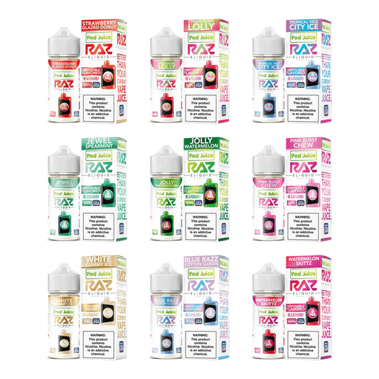 Pod Juice x RAZ - 100mL | Group Photo with Packaging 