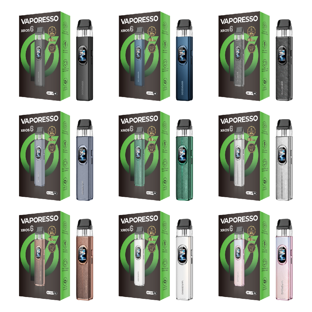 Vaporesso XROS 6 Pod System Group Photo with Packaging