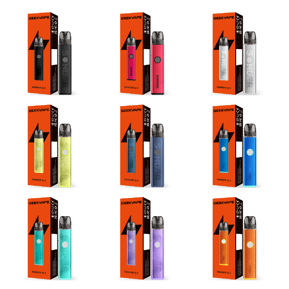 Geekvape Sonder Q3 Pod System Group Photo with Packaging