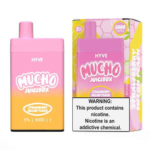 Mucho x Hyve Disposable | 5000 Puffs | 12mL | 50mg Strawberry Melon Peach with Packaging