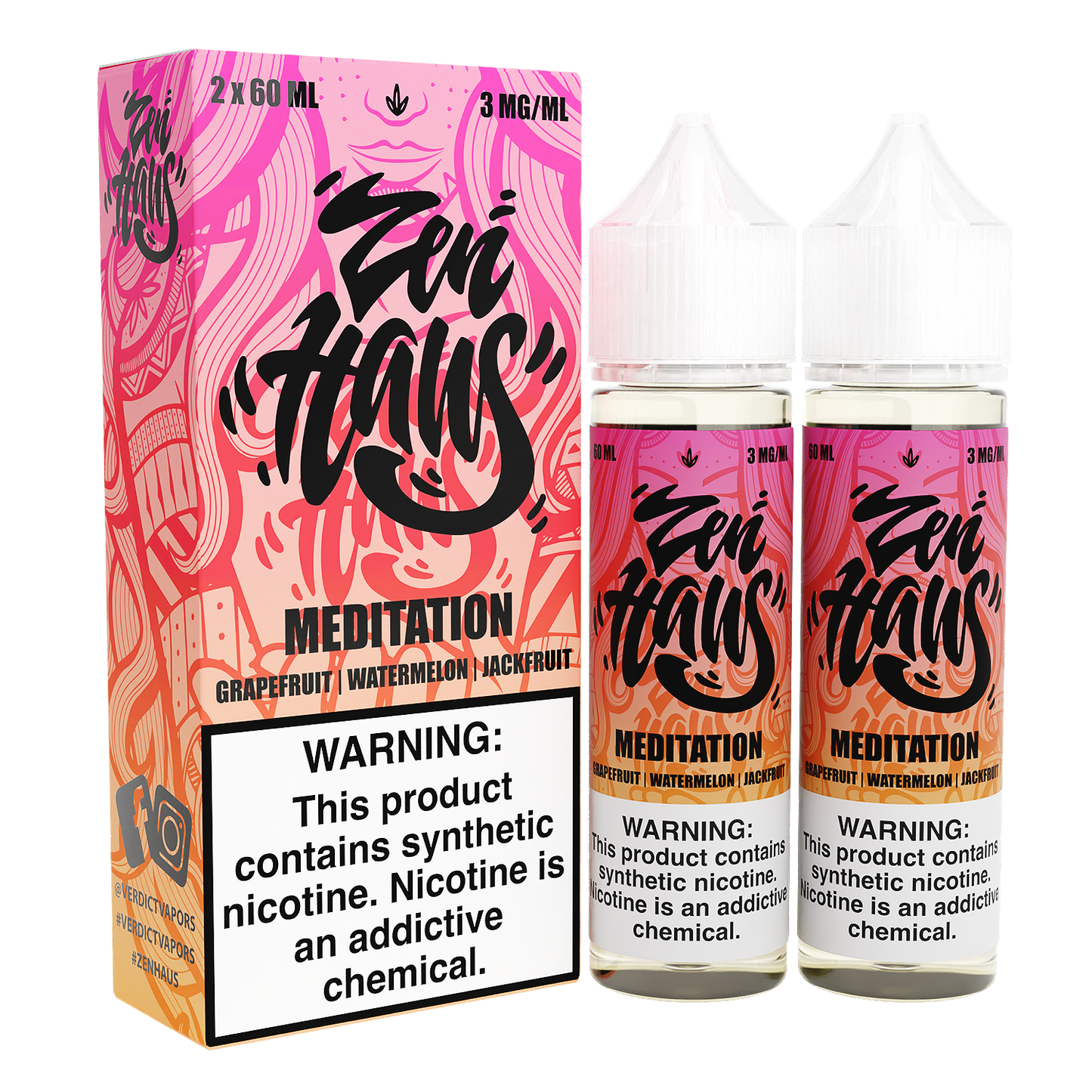 Meditation by Zen Haus Series E-Liquid 2X 60mL (Freebase) with Packaging